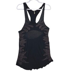 Free People Womens Medium Black Bronze Metallic Embroidered Racerback Tank Top